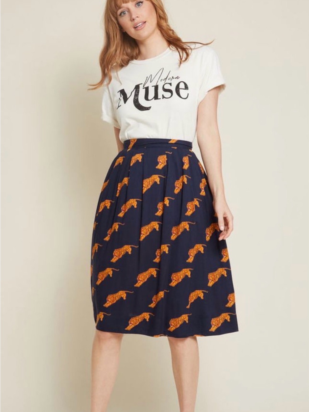 Modcloth Emily & Fin Tiger Print A-line Skirt 1x with POCKETS